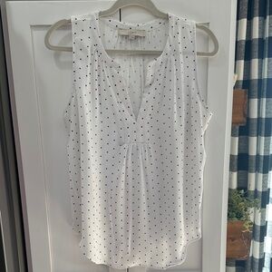 LOFT White Sleeveless Blouse with Black Dots
